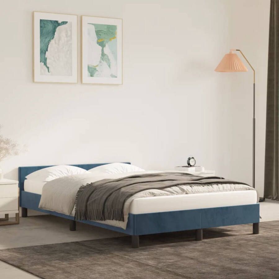 The Living Store Bedframe met hoofdeinde fluweel donkerblauw 120x200 cm Bed
