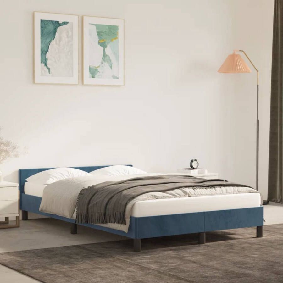 The Living Store Bedframe Donkerblauw Fluweel 203x123x50 Multiplex Lattenbodem Geen Matras