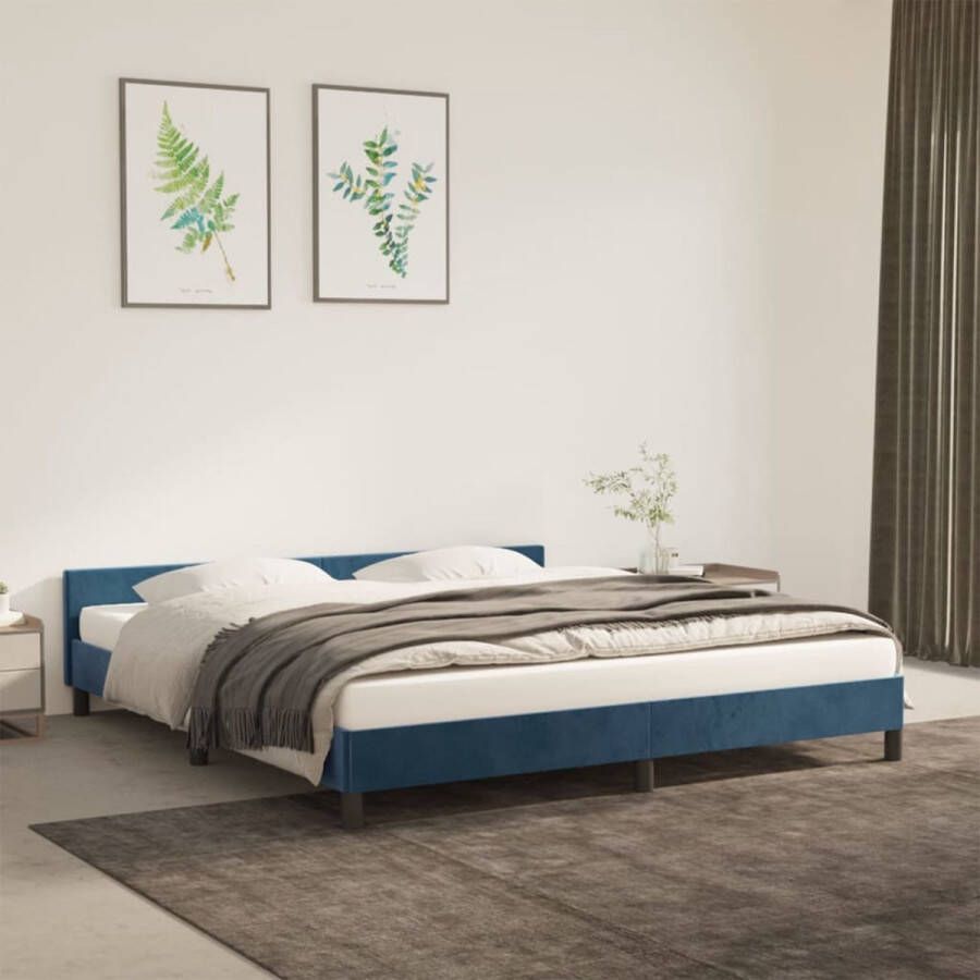 The Living Store Bedframe met hoofdeinde fluweel donkerblauw 160x200 cm Bed
