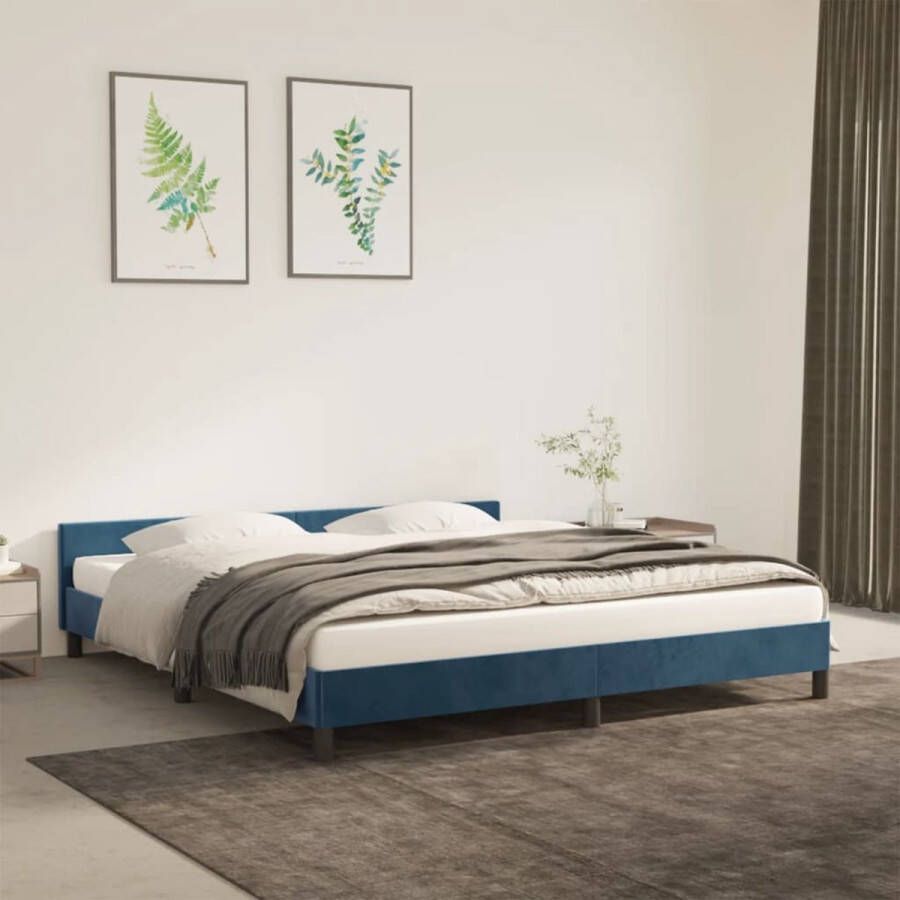 The Living Store Bedframe met hoofdeinde fluweel donkerblauw 180x200 cm Bed