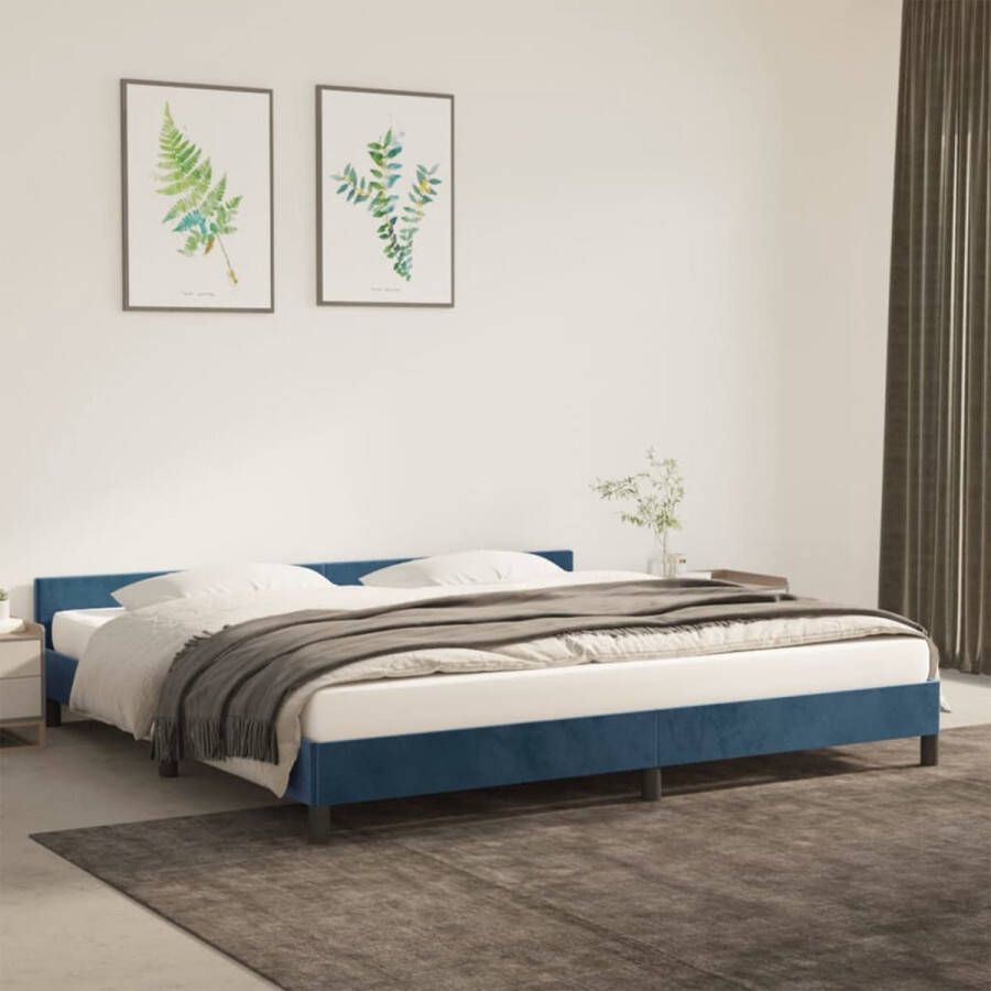 The Living Store Bedframe met hoofdeinde fluweel donkerblauw 200x200 cm Bed