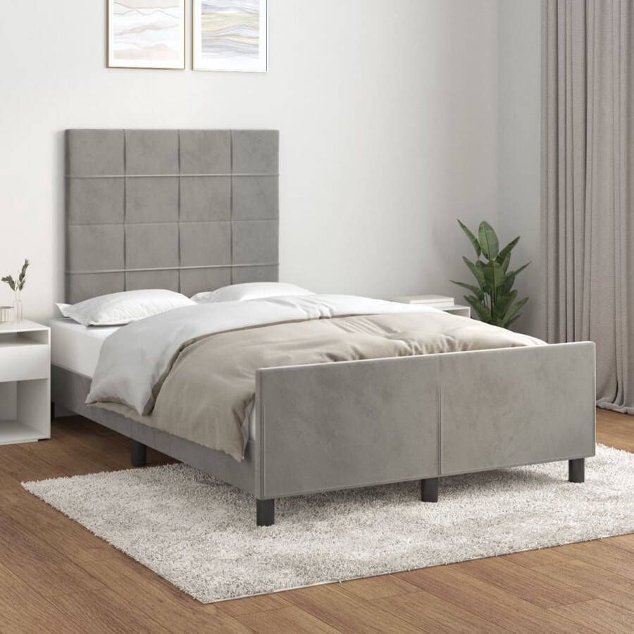 The Living Store Bedframe fluweel verstelbare hoogte ondersteunende poten multiplex lattenbodem comfortabele ondersteuning lichtgrijs 203 x 126 x 118 128 cm geschikt voor 120 x 200 cm matras - Foto 2