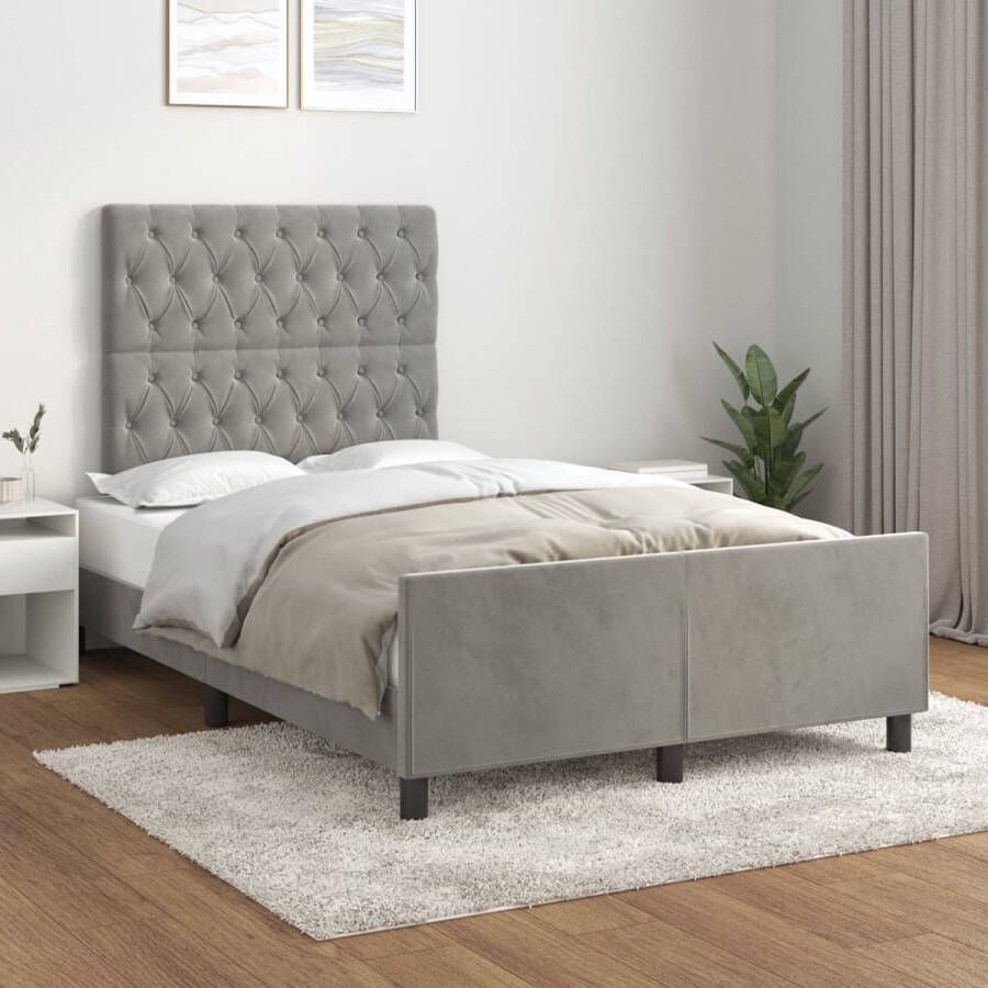 The Living Store Bedframe fluweel verstelbare hoogte ondersteunende poten multiplex lattenbodem comfortabele ondersteuning lichtgrijs 203 x 126 x 118 128 cm geschikt voor 120 x 200 cm matras