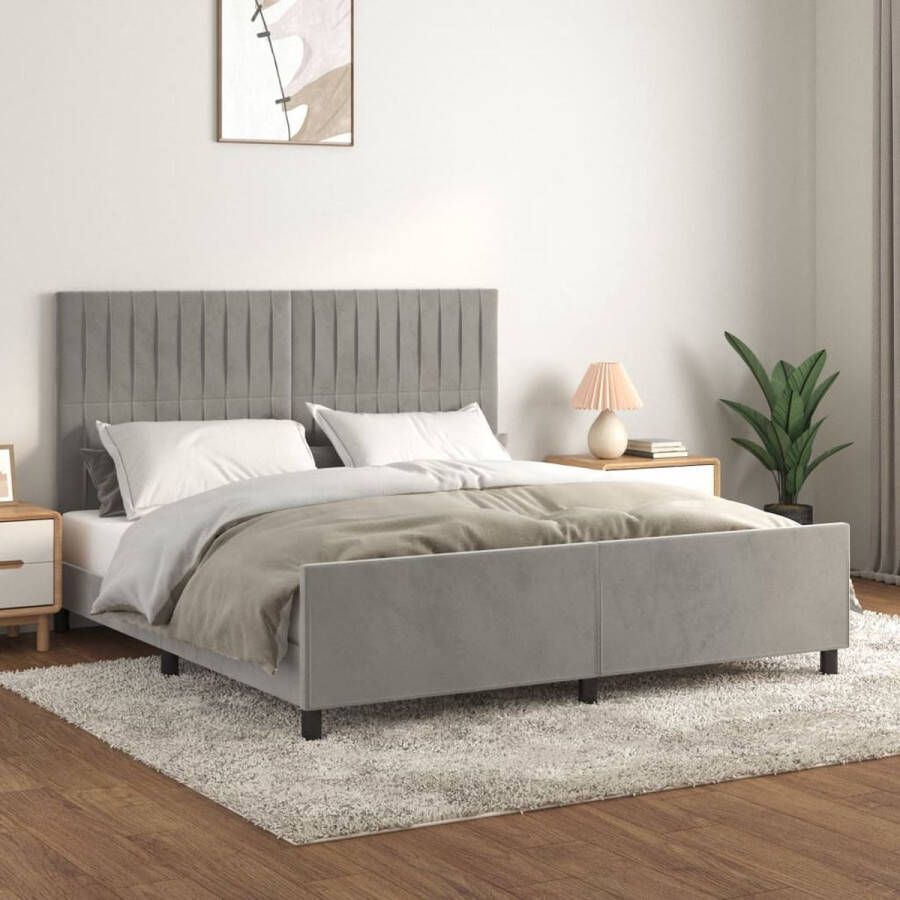 The Living Store Bedframe met hoofdeinde fluweel lichtgrijs 160x200 cm Bed