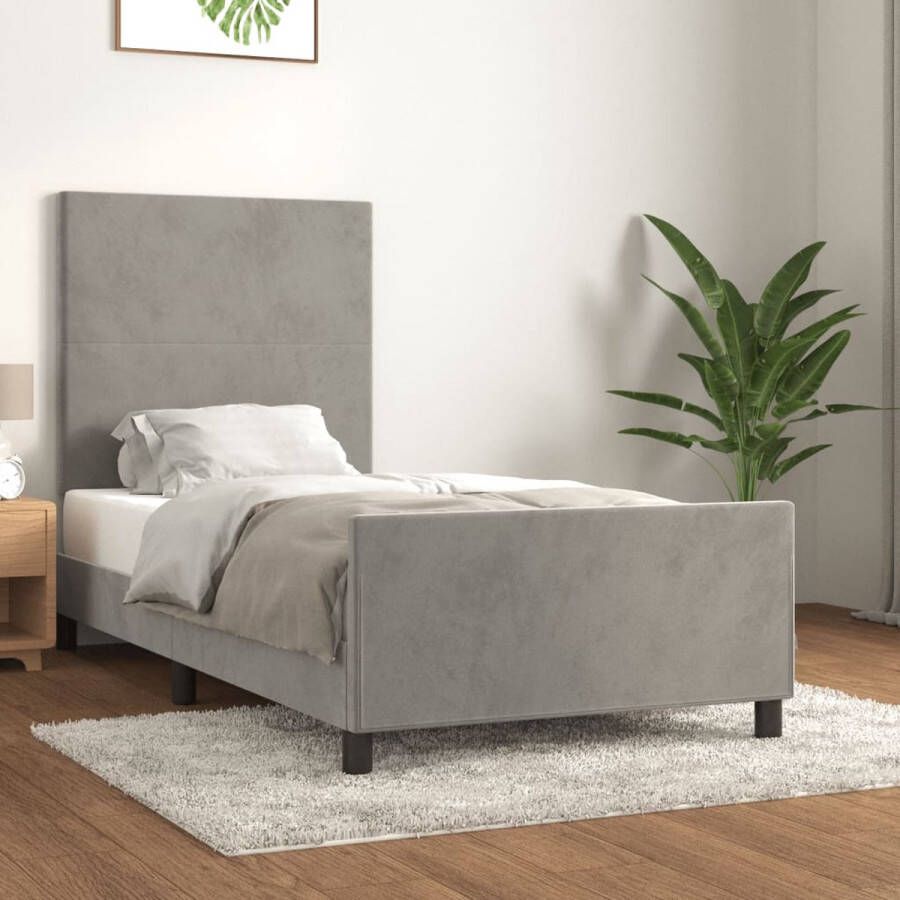 The Living Store Bedframe met hoofdeinde fluweel lichtgrijs 90x190 cm Bed