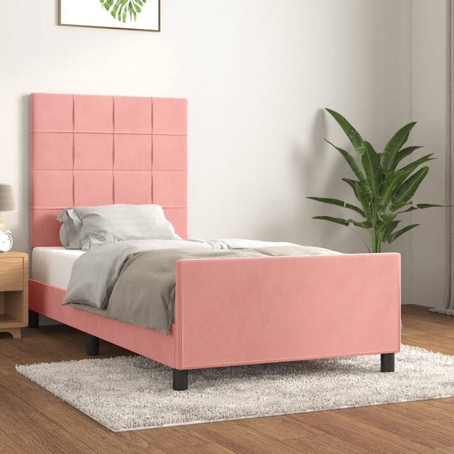 The Living Store Bedframe met hoofdeinde fluweel roze 100x200 cm Bed