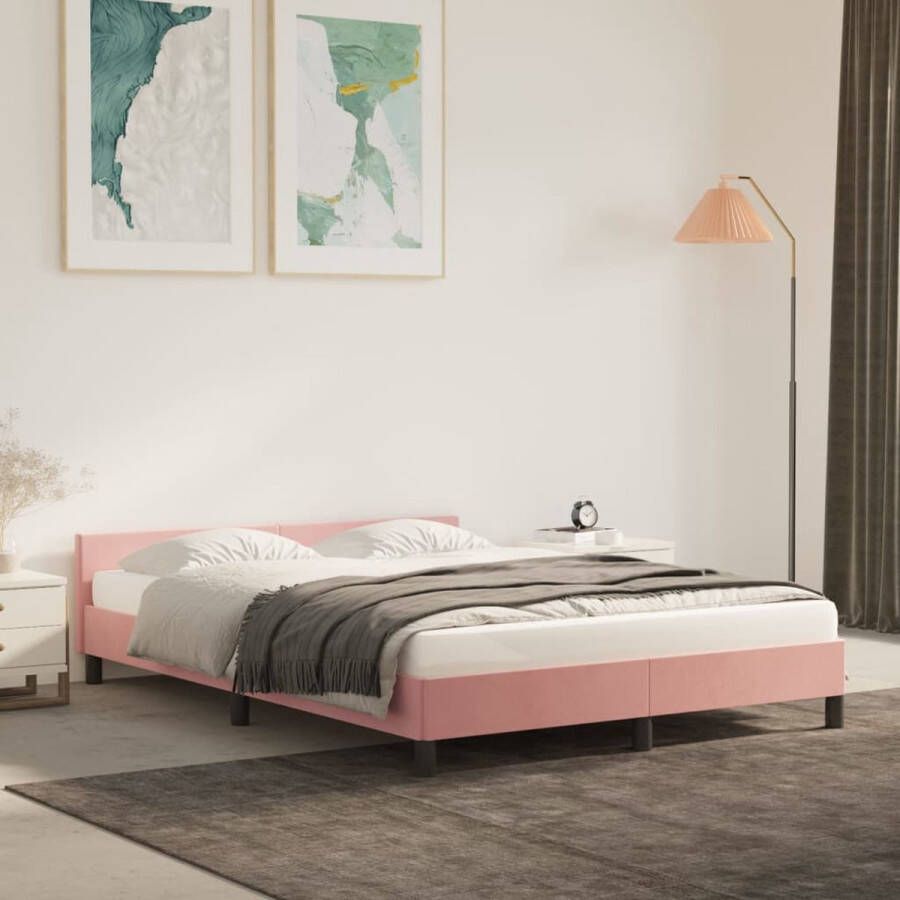 The Living Store Bedframe met hoofdeinde fluweel roze 140x190 cm Bed