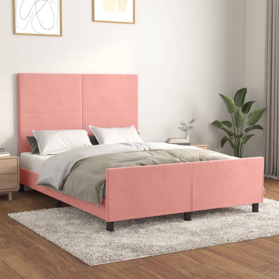 The Living Store Bedframe met hoofdeinde fluweel roze 140x190 cm Bed