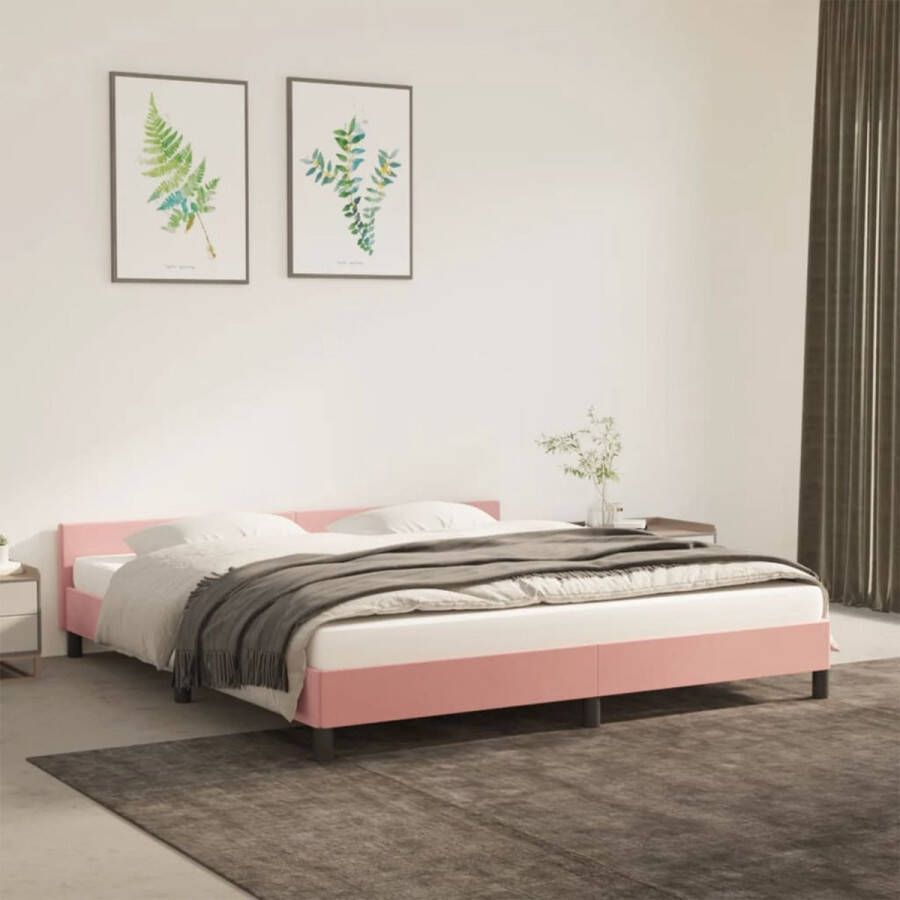 The Living Store Bedframe met hoofdeinde fluweel roze 160x200 cm Bed