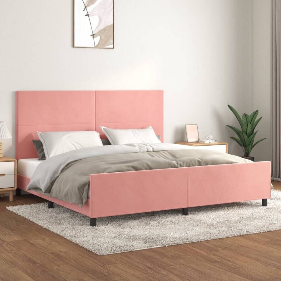 The Living Store Bedframe met hoofdeinde fluweel roze 200x200 cm Bed