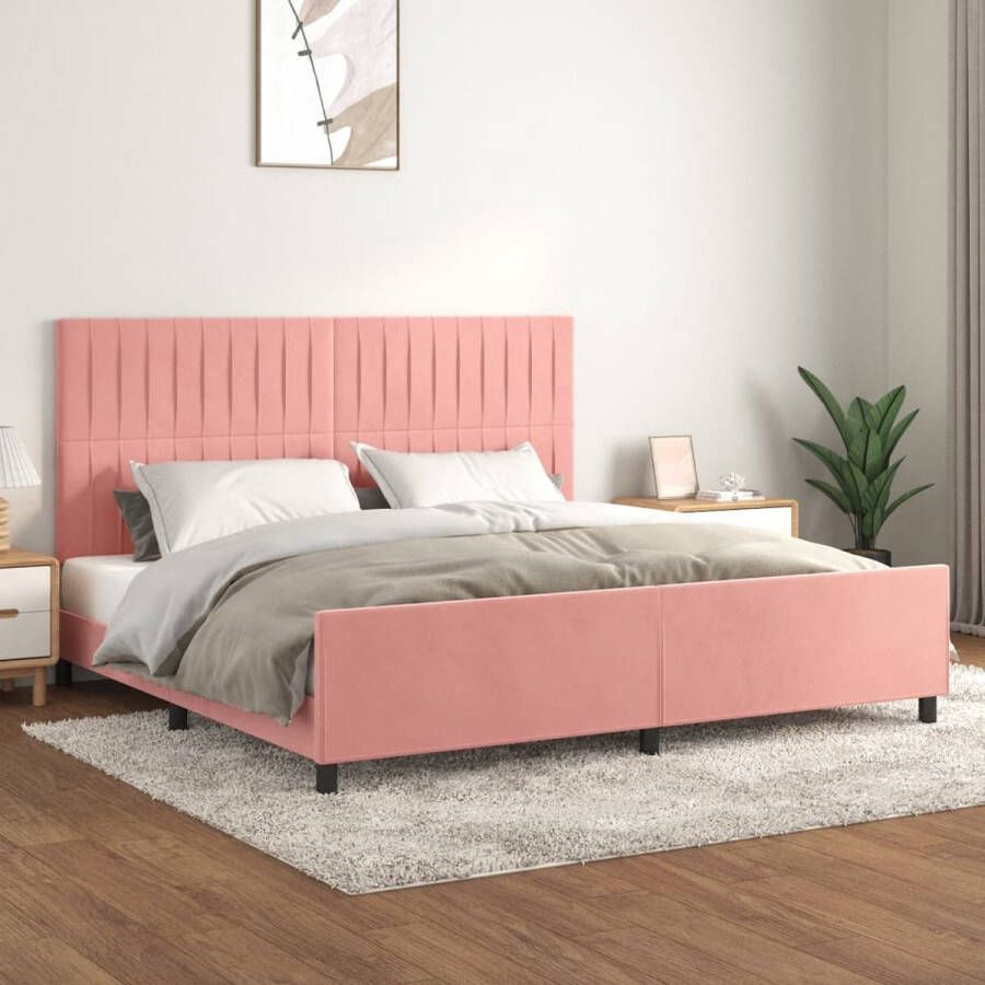 The Living Store Bedframe met hoofdeinde fluweel roze 200x200 cm Bed