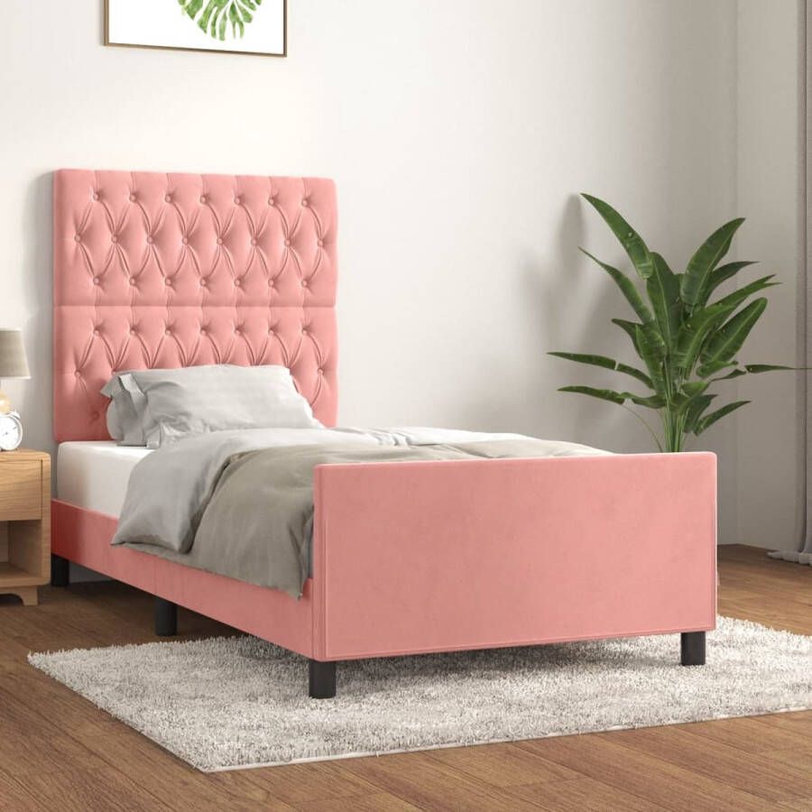 The Living Store Bedframe met hoofdeinde fluweel roze 90x190 cm Bed