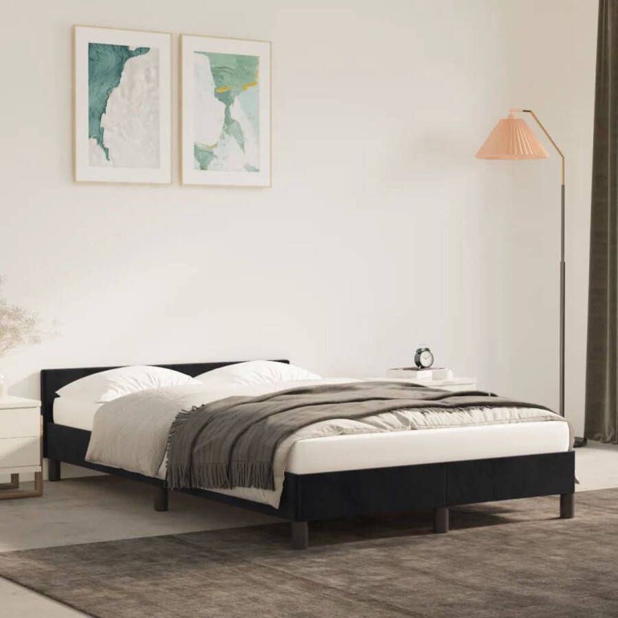 The Living Store Bedframe met hoofdeinde fluweel zwart 120x200 cm Bed