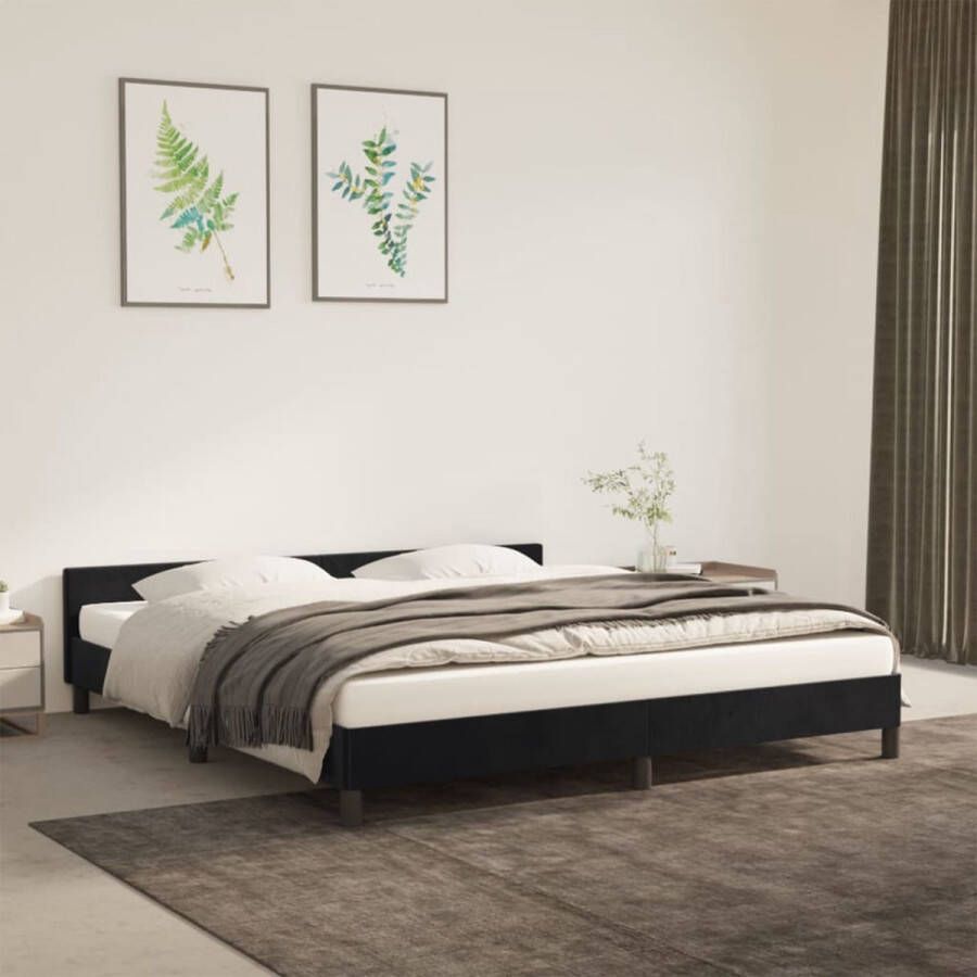 The Living Store Bedframe met hoofdeinde fluweel zwart 180x200 cm Bed