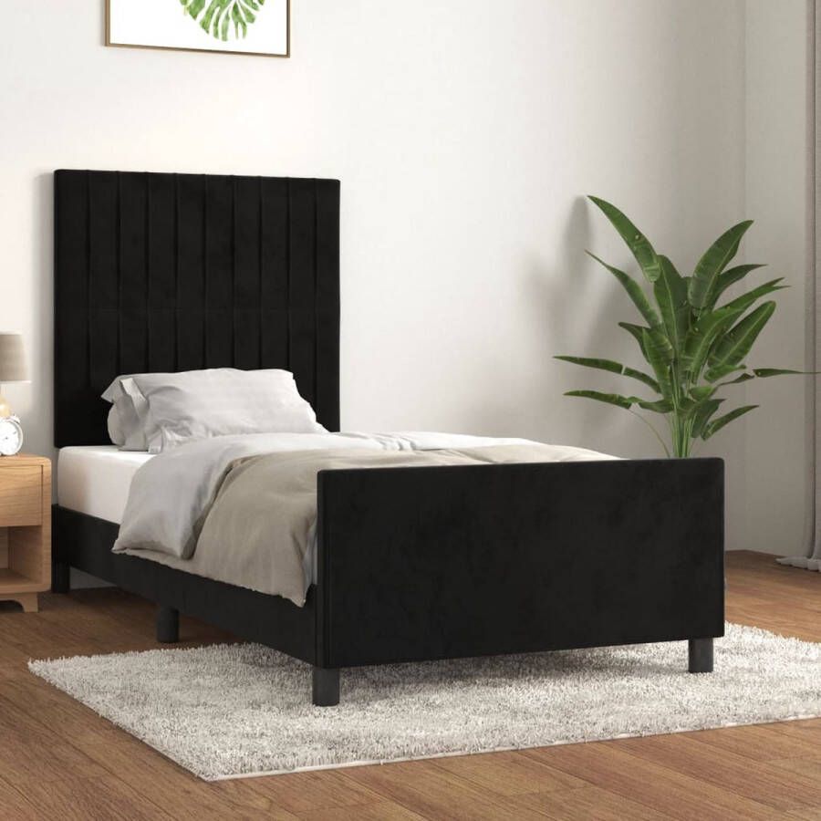 The Living Store Bedframe met hoofdeinde fluweel zwart 80x200 cm Bed Frame Boxspring Tweepersoonsbed Hoofdbord Velvet Bed