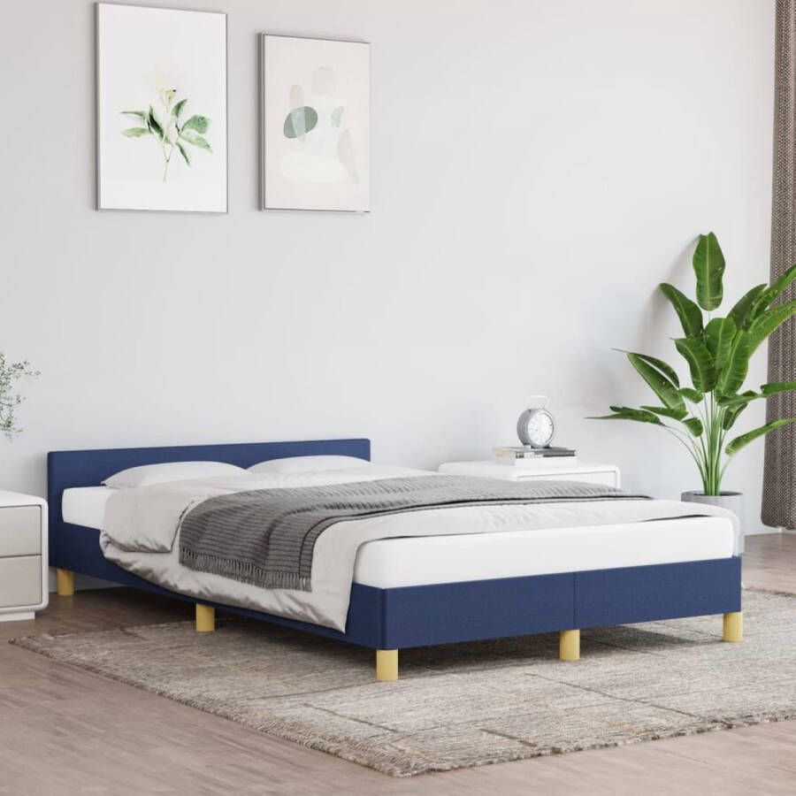 The Living Store Bedframe met hoofdeinde stof blauw 120x200 cm Bedframe Met Hoofdeinde Bedframes Met Hoofdeindes Bed Slaapmeubel Ledikant Bedbodem Tweepersoonsbed Bedden Slaapmeubels Slaapmeubelen Slaapmeubilair