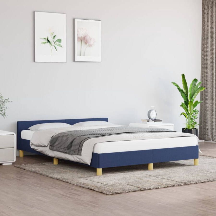 The Living Store Bedframe met hoofdeinde stof blauw 140x200 cm Bedframe Met Hoofdeinde Bedframes Met Hoofdeindes Bed Slaapmeubel Ledikant Bedbodem Tweepersoonsbed Bedden Slaapmeubels Slaapmeubelen Slaapmeubilair