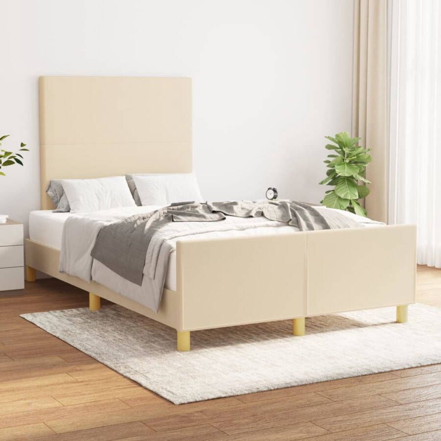 The Living Store Bedframe met hoofdeinde stof crèmekleurig 120x200 cm Bedframe Met Hoofdeinde Bedframes Met Hoofdeindes Bed Slaapmeubel Ledikant Bedbodem Tweepersoonsbed Bedden Slaapmeubels Slaapmeubelen Slaapmeubilair