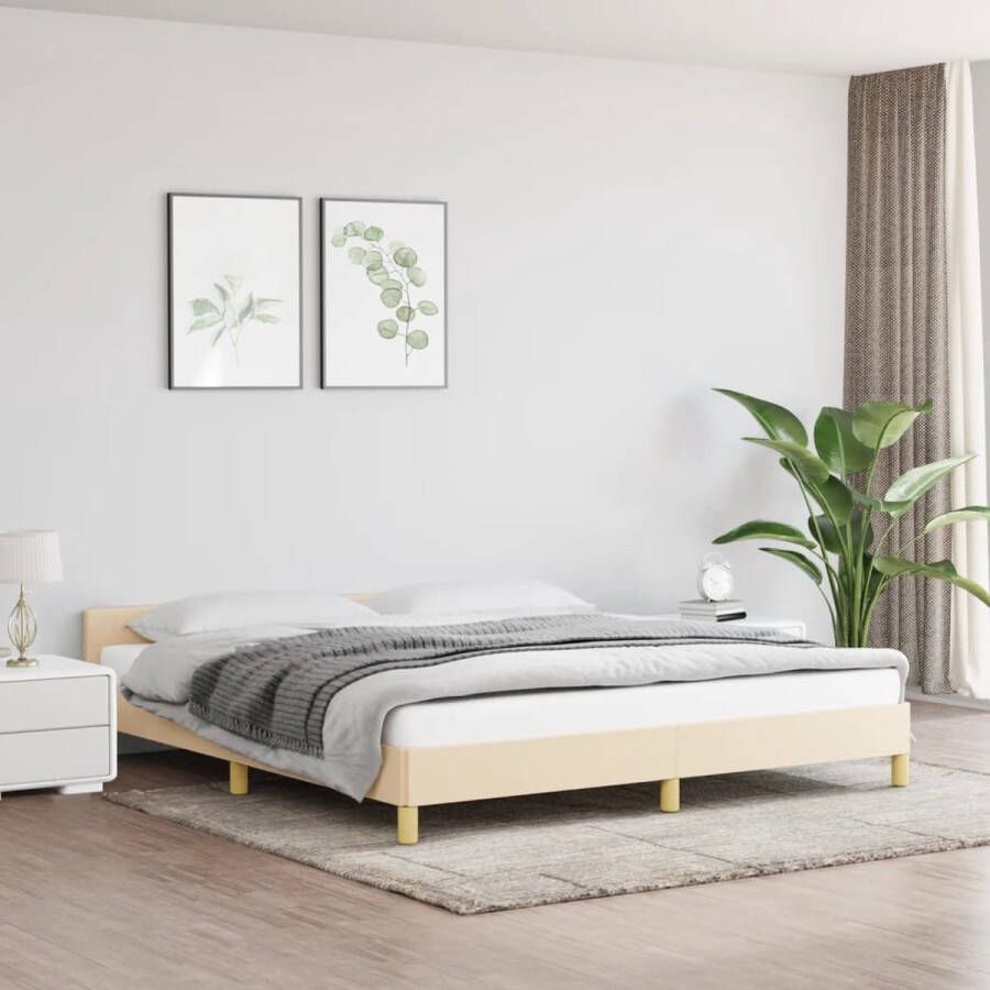 The Living Store Bedframe met hoofdeinde stof crèmekleurig 160x200 cm Bedframe Met Hoofdeinde Bedframes Met Hoofdeindes Bed Slaapmeubel Ledikant Bedbodem Tweepersoonsbed Bedden Slaapmeubels Slaapmeubelen Slaapmeubilair