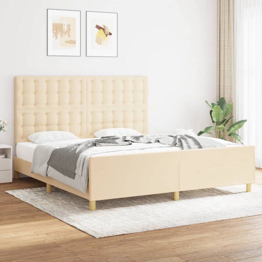 The Living Store Bedframe met hoofdeinde stof crèmekleurig 180x200 cm Bed