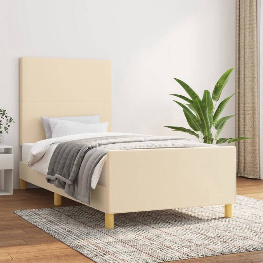 The Living Store Bedframe met hoofdeinde stof crèmekleurig 90x190 cm Bedframe Met Hoofdeinde Bedframes Met Hoofdeindes Bed Slaapmeubel Ledikant Bedbodem Tweepersoonsbed Bedden Slaapmeubels Slaapmeubelen Slaapmeubilair