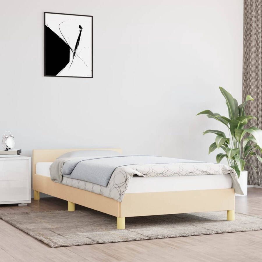 The Living Store Bedframe met hoofdeinde stof crèmekleurig 90x200 cm Bedframe Met Hoofdeinde Bedframes Met Hoofdeindes Bed Slaapmeubel Ledikant Bedbodem Tweepersoonsbed Bedden Slaapmeubels Slaapmeubelen Slaapmeubilair