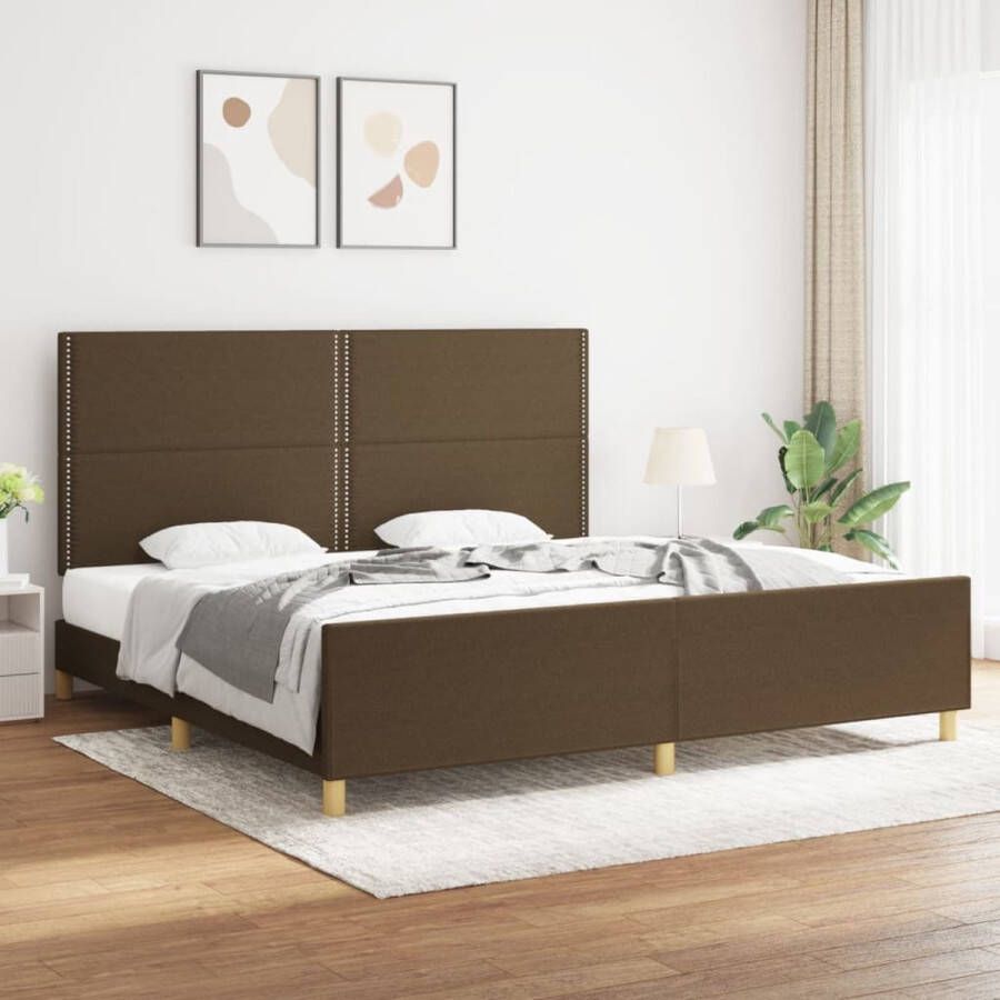 The Living Store Bedframe met hoofdeinde stof donkerbruin 200x200 cm Bed