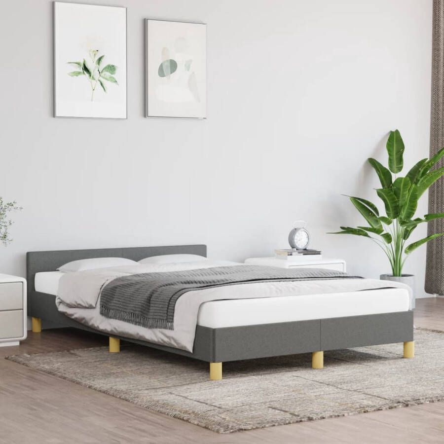 The Living Store Bedframe met hoofdeinde stof donkergrijs 120x200 cm Bedframe Met Hoofdeinde Bedframes Met Hoofdeindes Bed Slaapmeubel Ledikant Bedbodem Tweepersoonsbed Bedden Slaapmeubels Slaapmeubelen Slaapmeubilair