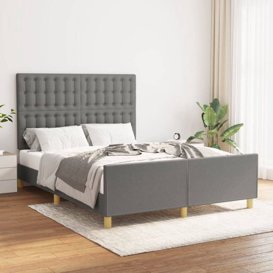 The Living Store Bedframe Solid Dark Grey 193 x 146 x 118 128 cm Adjustable Headboard Sturdy Legs Plywood Slats Comfortable Support Mattress Not Included Bed Frame Houten Bed Tweepersoons Bed Grijs Bed Slaapcomfort - Foto 2