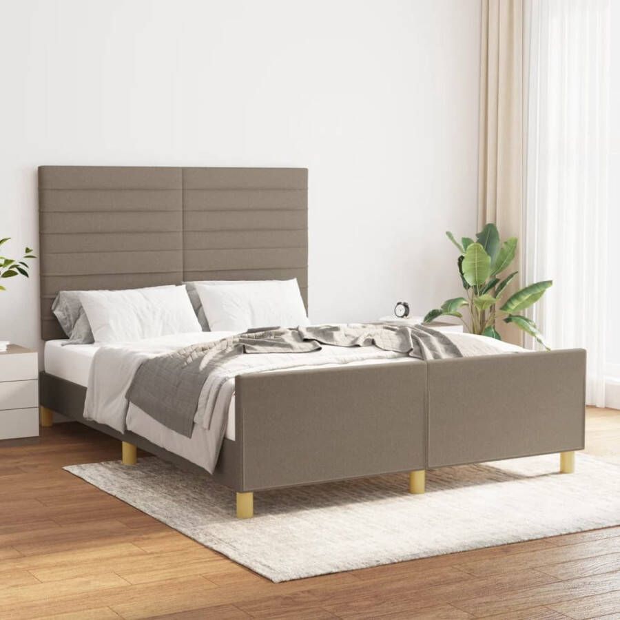 The Living Store Bedframe met hoofdeinde stof taupe 140x190 cm Bedframe Met Hoofdeinde Bedframes Met Hoofdeindes Bed Slaapmeubel Ledikant Bedbodem Tweepersoonsbed Bedden Slaapmeubels Slaapmeubelen Slaapmeubilair