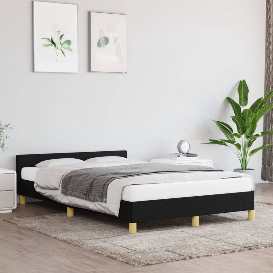 The Living Store Bedframe met hoofdeinde stof zwart 120x200 cm Bedframe Met Hoofdeinde Bedframes Met Hoofdeindes Bed Slaapmeubel Ledikant Bedbodem Tweepersoonsbed Bedden Slaapmeubels Slaapmeubelen Slaapmeubilair