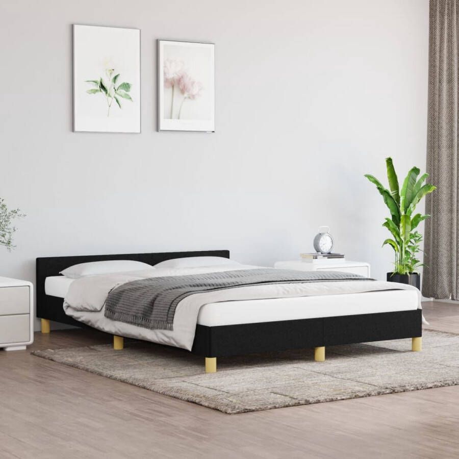 The Living Store Bedframe met hoofdeinde stof zwart 140x190 cm Bedframe Met Hoofdeinde Bedframes Met Hoofdeindes Bed Slaapmeubel Ledikant Bedbodem Tweepersoonsbed Bedden Slaapmeubels Slaapmeubelen Slaapmeubilair - Foto 2