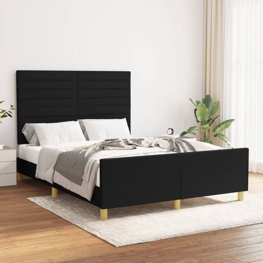 The Living Store Bedframe met hoofdeinde stof zwart 140x200 cm Bed