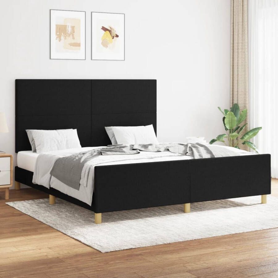 The Living Store Bedframe met hoofdeinde stof zwart 160x200 cm Bed