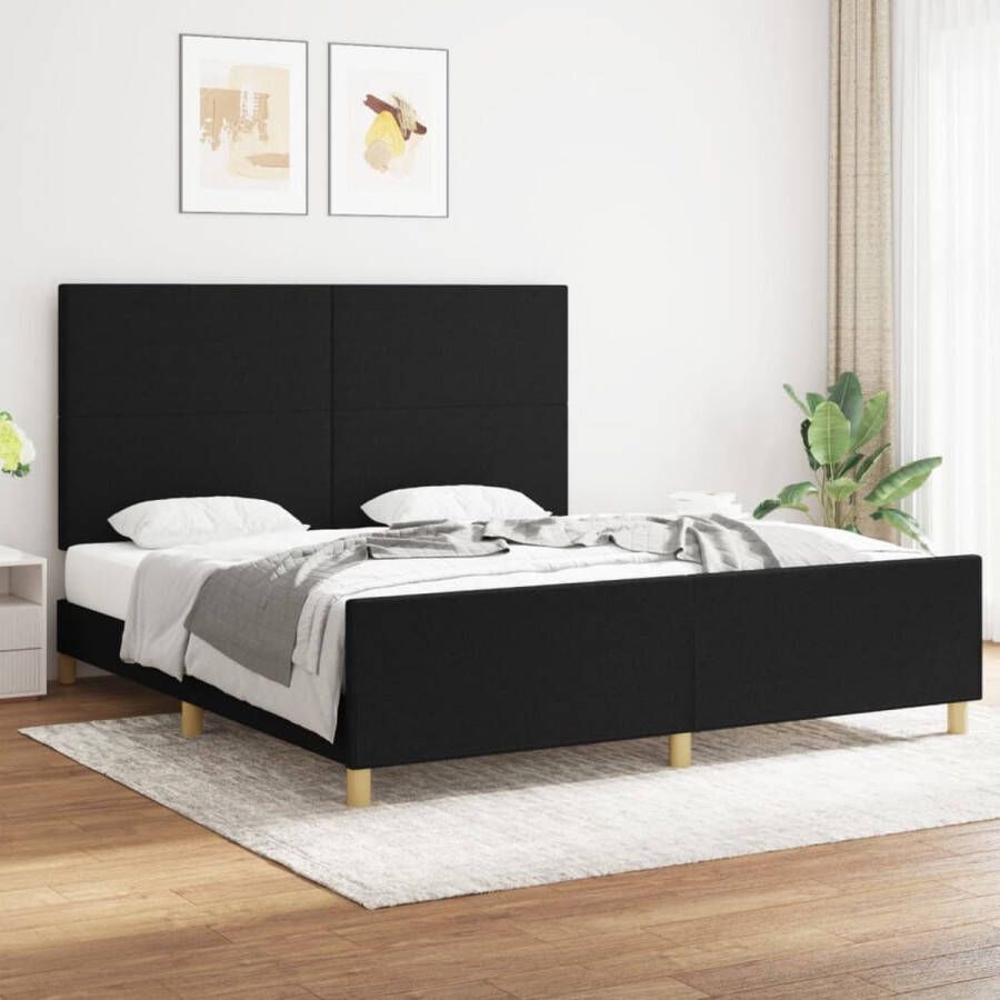 The Living Store Bedframe met hoofdeinde stof zwart 180x200 cm Bed