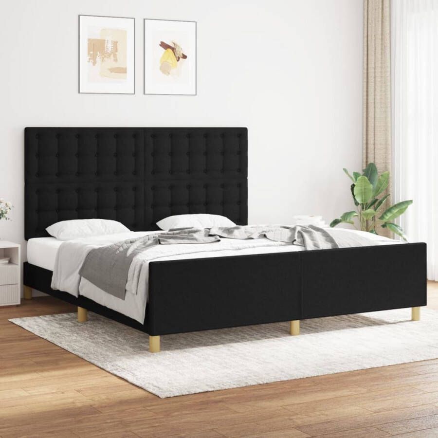 The Living Store Bedframe Hoofdeind Bedframe Afmeting- 203 x 186 x 118 128 cm Kleur- Zwart Bedframe Hoofdeinde Boxspring Tweepersoonsbed Zware Kwaliteit - Foto 2