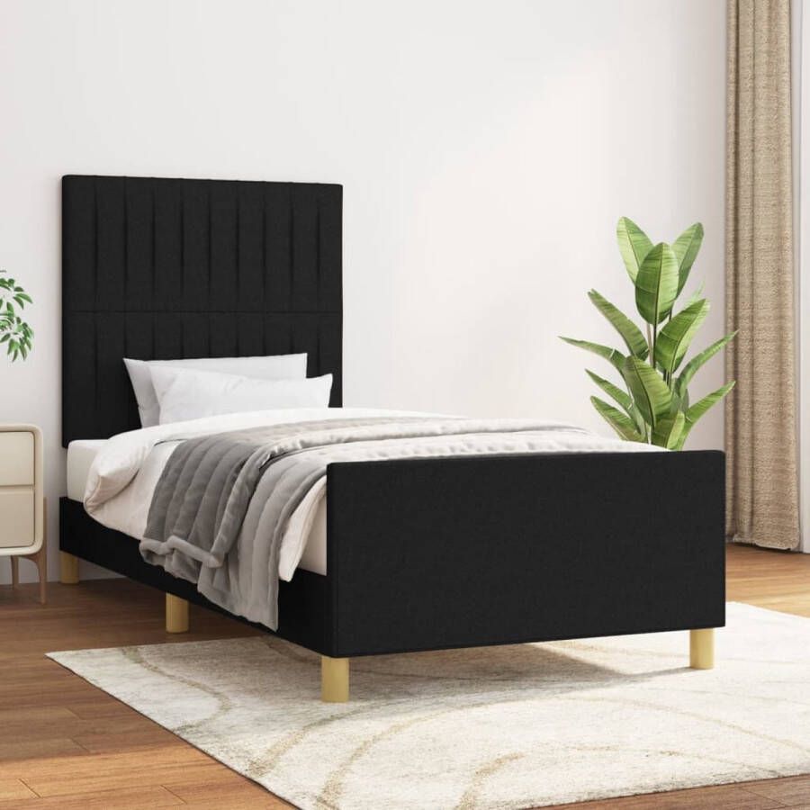 The Living Store Bedframe met hoofdeinde stof zwart 90x200 cm Bed