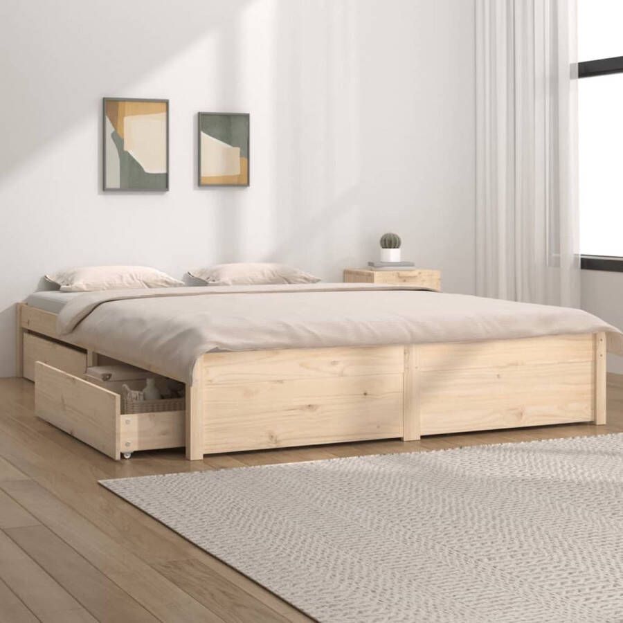 The Living Store Bedframe met lades 140x200 cm Bedframe Bedframes Tweepersoonsbed Bed Bedombouw Bedombouwen Dubbel Bed Frame Bed Frame Ledikant Houten Bedframe