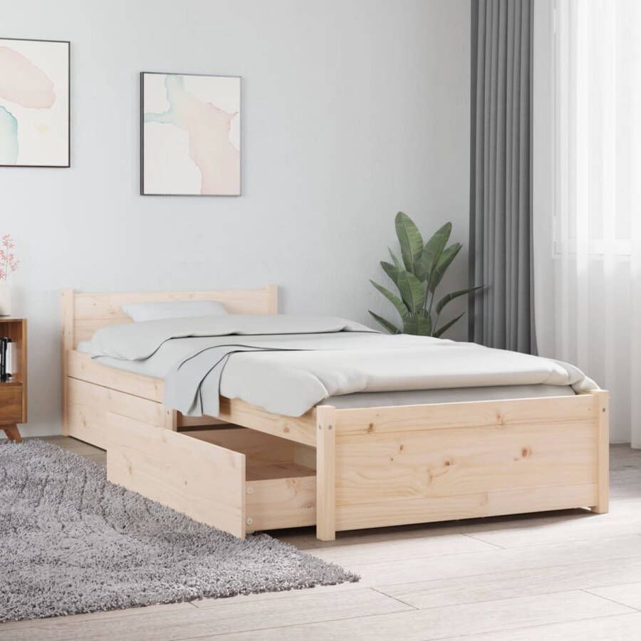The Living Store Bedframe Grenenhout Opbergfunctie 195.5 x 80.5 x 51 cm Matras 75 x 190 cm Montage vereist Houten Bed Frame Grenenhout Bed Frame Met Opberglaadjes Tweepersoons Bed Klein Enkel Bed - Foto 2