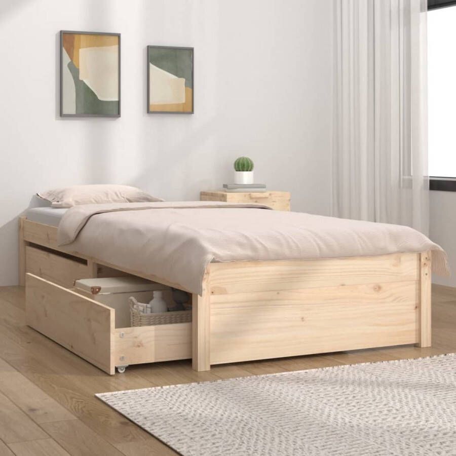 The Living Store Bedframe Grenenhout Opbergfunctie 195.5 x 95.5 x 31 cm Geschikt voor 90 x 190 cm Matras Montage vereist Houten Bed Frame Grenenhout Bed Frame Enkel Bed Een Persoons Bed Met Lades
