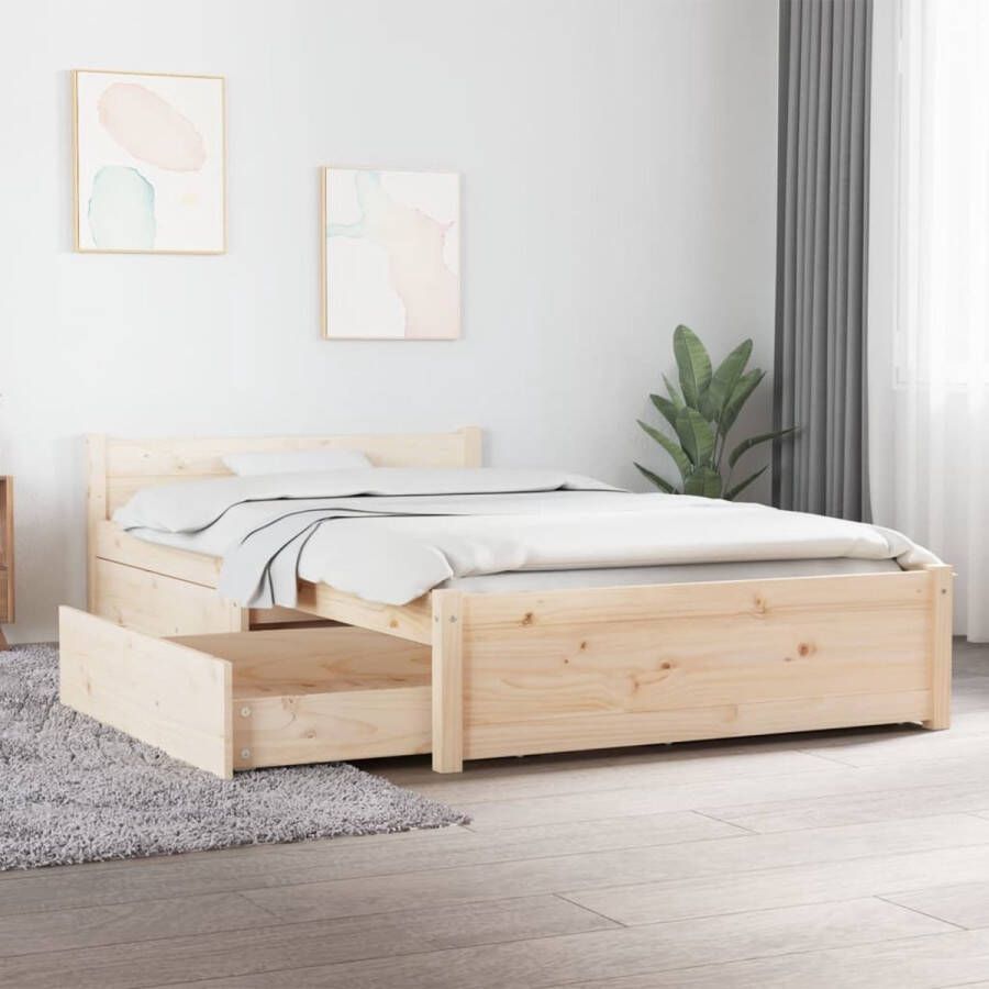 The Living Store Bedframe Massief Grenenhout 205.5 x 95.5 x 31 cm Opbergfunctie Houten Bed Frame Bed Frame Met Lades Grenenhout Bedframe Tweepersoons Bedframe Bed Frame 90x200 - Foto 4