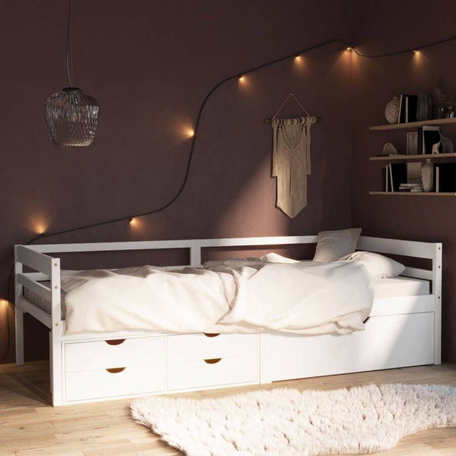 The Living Store Bedframe met lades en kast massief grenenhout wit 90x200 cm Bedframe Bed Frame Bed Frames Bed Bedden 1-persoonsbed 1-persoonsbedden Eenpersoons Bed