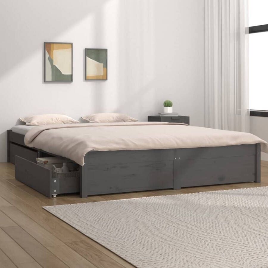The Living Store Bedframe met lades grijs 120x190 cm 4FT Small Double Bed