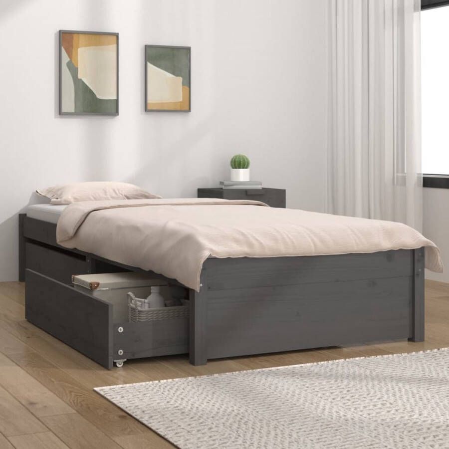 The Living Store Bedframe met lades grijs 90x190 cm 3FT Single Bed