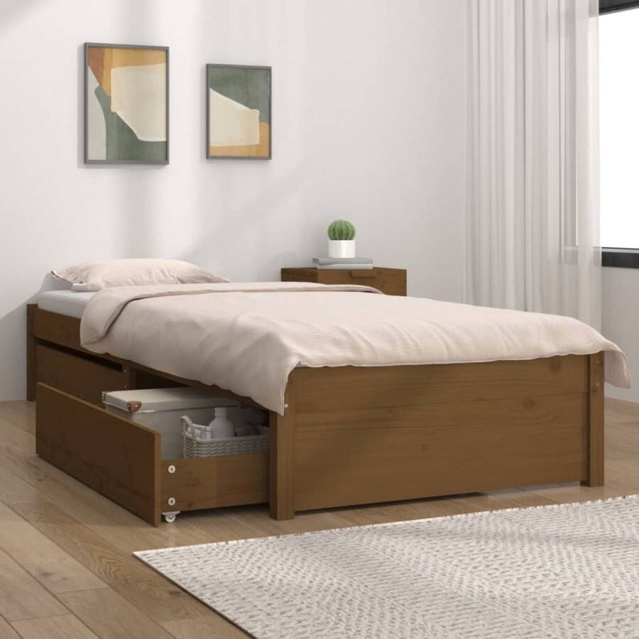 The Living Store Bedframe met lades honingbruin 100x200 cm Bed