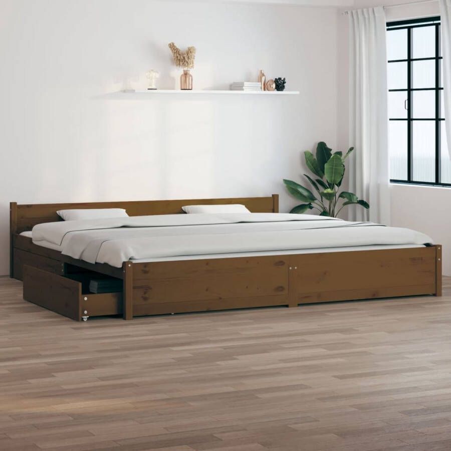 The Living Store Bedframe met lades honingbruin 180x200 cm 6FT Super King Bedframe Bedframes Bed Bedbodem Ledikant Bed Frame Massief Houten Bedframe Slaapmeubel Tweepersoonsbed Bedden Bedbodems