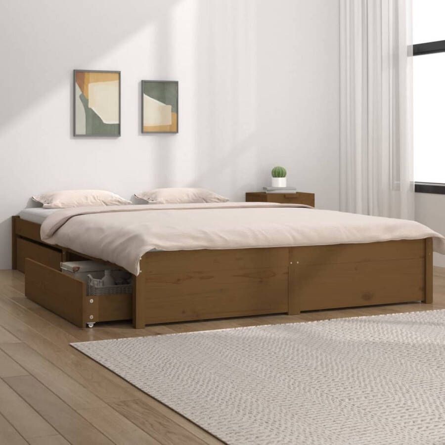 The Living Store Bedframe met lades honingbruin 200x200 cm Bed