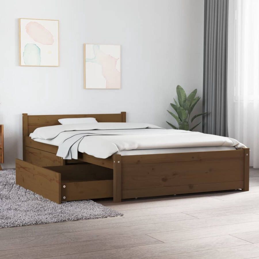 The Living Store Bedframe met lades honingbruin 90x200 cm Bedframe Bedframes Eenpersoonsbed Bed Bedombouw Ledikant Pallet Bedframe Ledikant Eenpersoonsbedden Bedden Bedombouwen