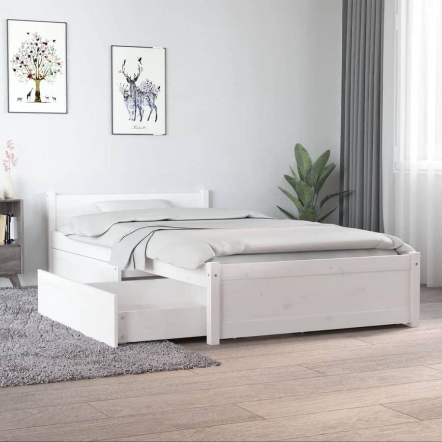 The Living Store Bedframe met lades wit 90x190 cm 3FT Single Bedframe Bedframes Eenpersoonsbed Bed Bedombouw Ledikant Pallet Bedframe Ledikant Eenpersoonsbedden Bedden Bedombouwen