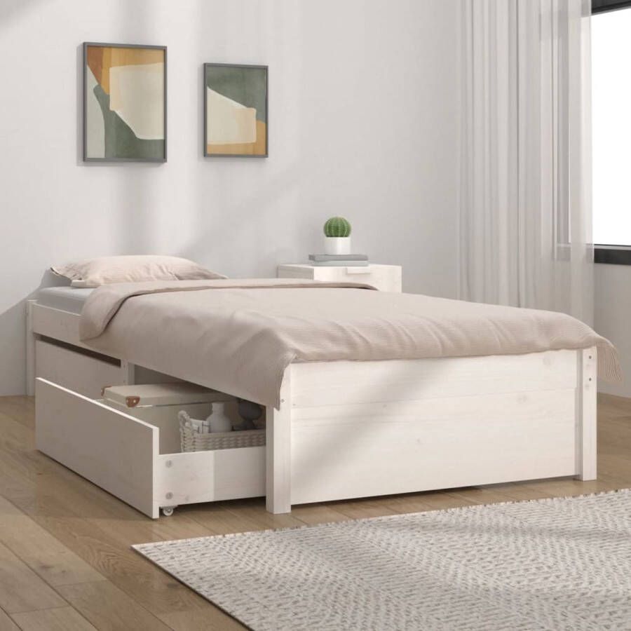 The Living Store Bedframe met lades wit 90x190 cm 3FT Single Bedframe Bedframes Eenpersoonsbed Bed Bedombouw Ledikant Pallet Bedframe Ledikant Eenpersoonsbedden Bedden Bedombouwen